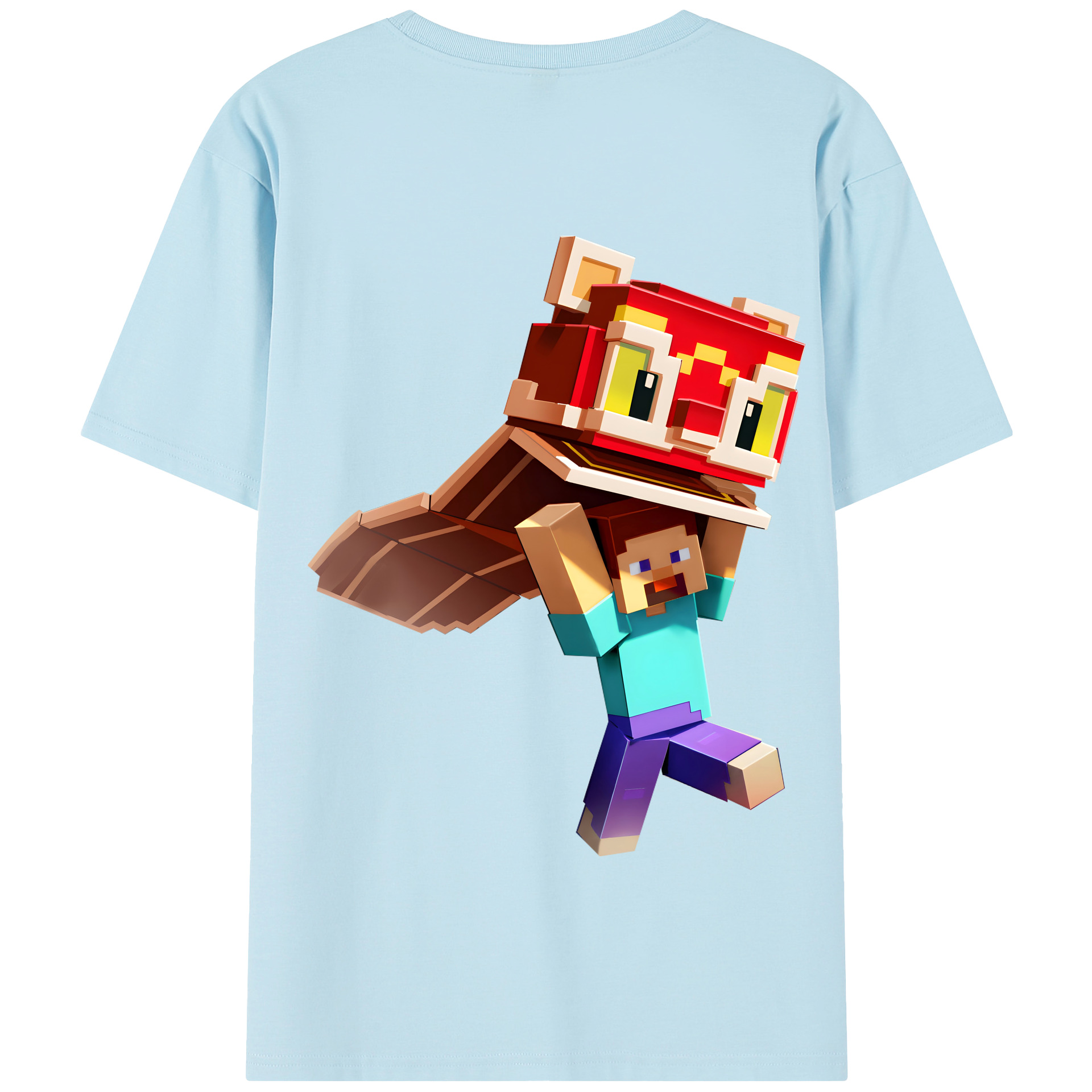 （画像用） マインクラフト ブロックの世界 Minecraft MC Block world 綿100％半袖Tシャツ（背面プリント）
